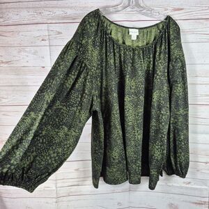 Ava Viv Womens Plus Size 4X Blouse Long Sleeve Scoop Neck Green Office Career